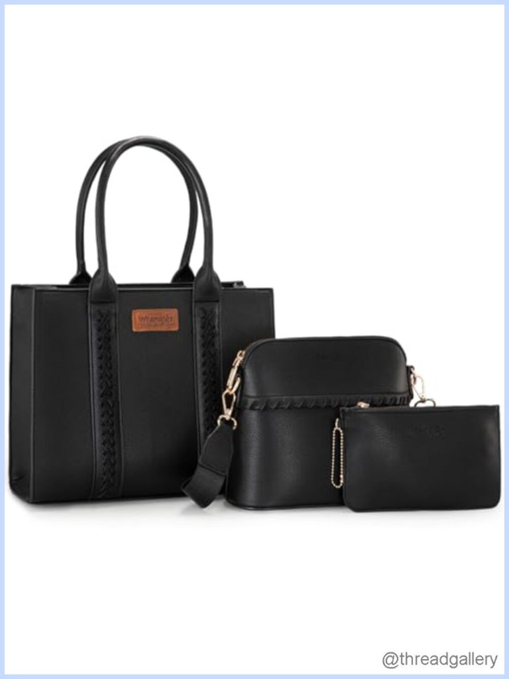 3-Piece Tote Crossbody Bag & Wallet Set with Guitar Strap Whipstitch